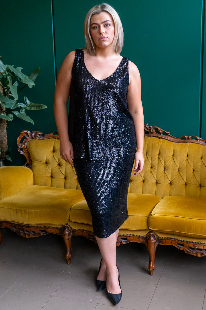 Born To Be Alive Sequin Skirt - Black