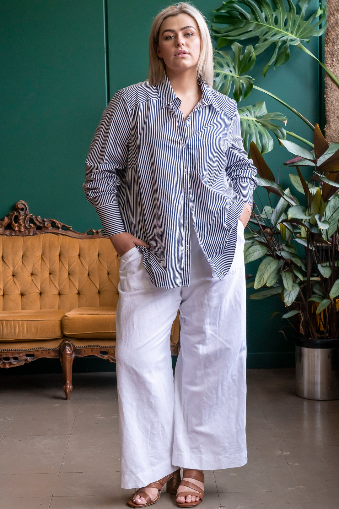 Here Comes The Sun Wide Leg Linen Pant - White