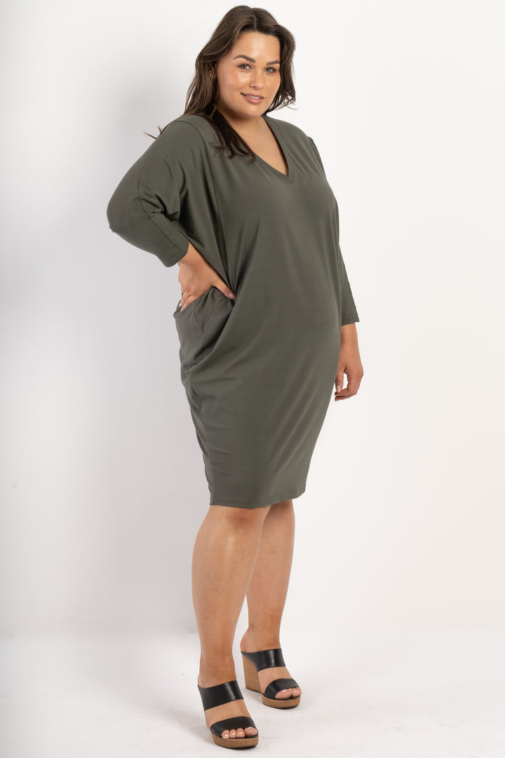 Rebel Yell Batwing Dress - Khaki