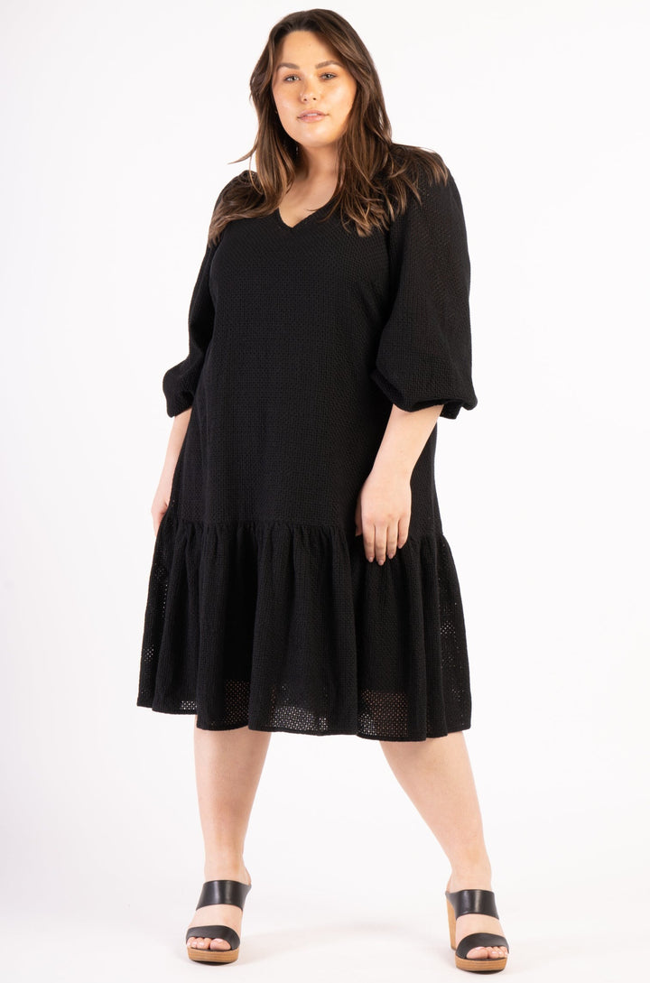 Sara Broderie Ruffle Dress - Black - LAST ONES  S (14/16)