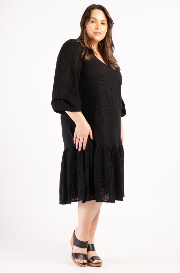 Sara Broderie Ruffle Dress - Black - LAST ONES  S (14/16)