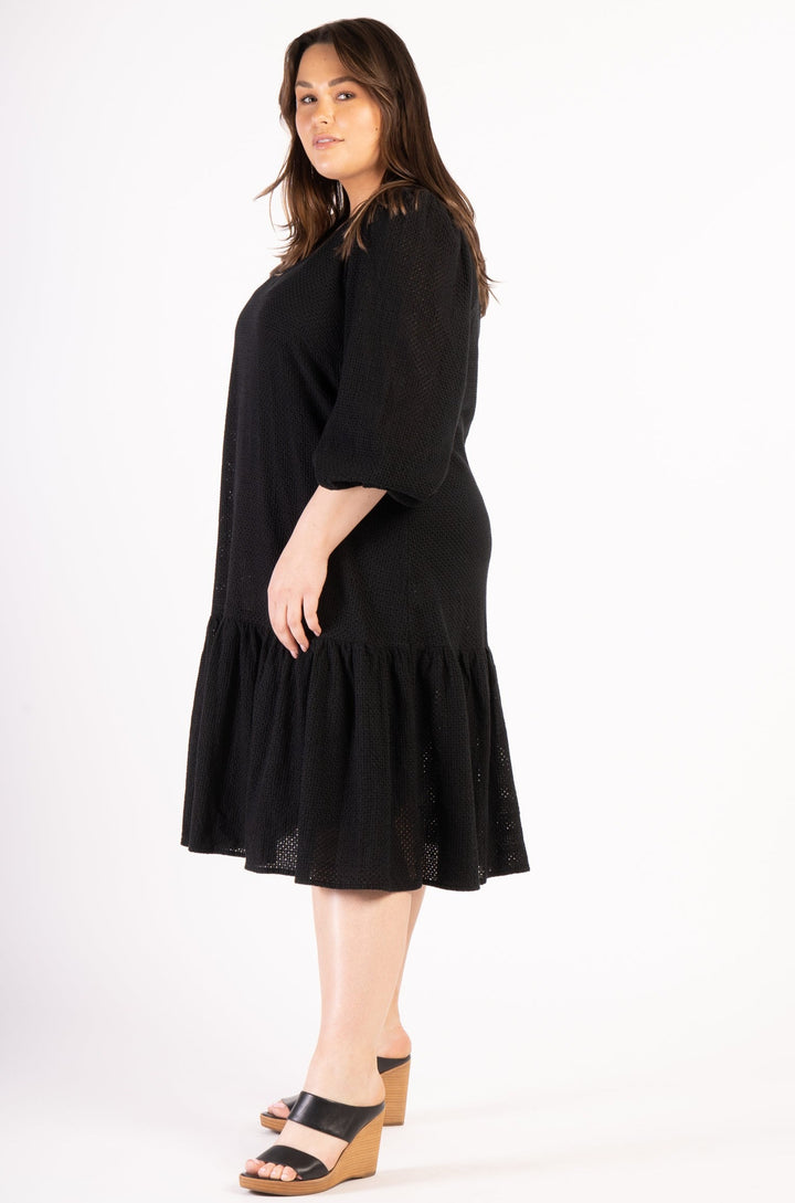 Sara Broderie Ruffle Dress - Black