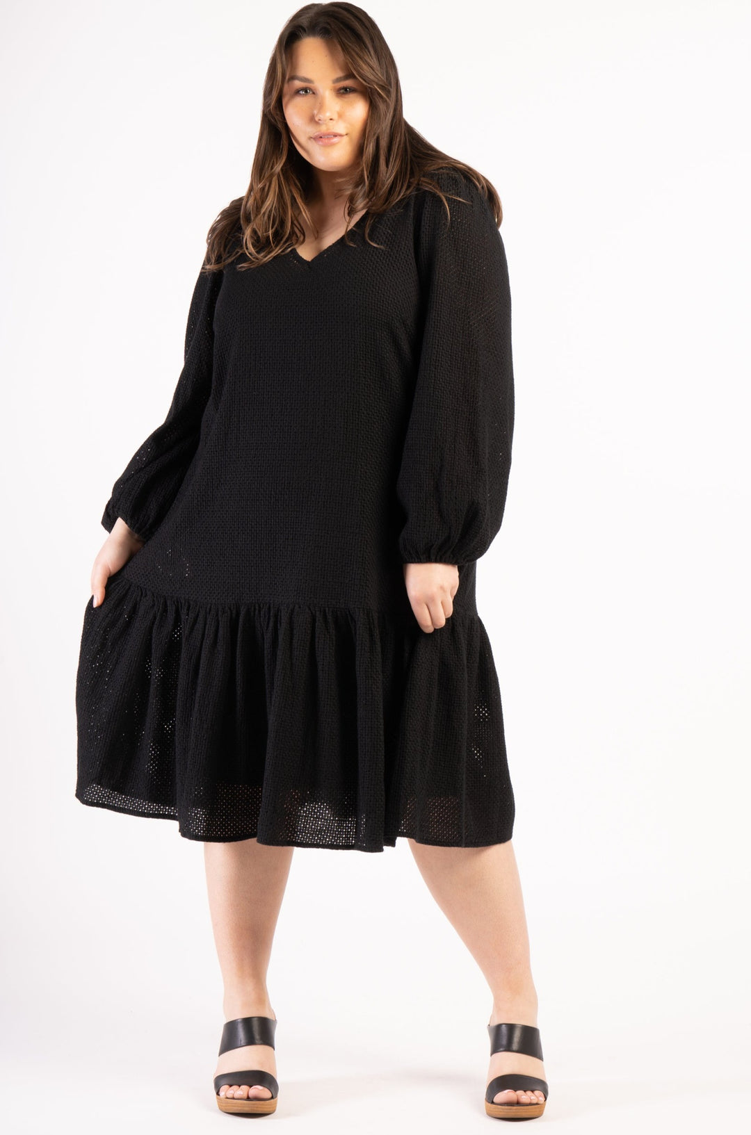 Sara Broderie Ruffle Dress - Black