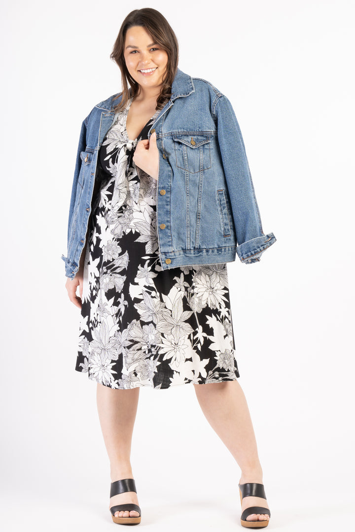 Feeling Good Dress - B&W Floral - STOCK AVAILABLE - XL (24/26)