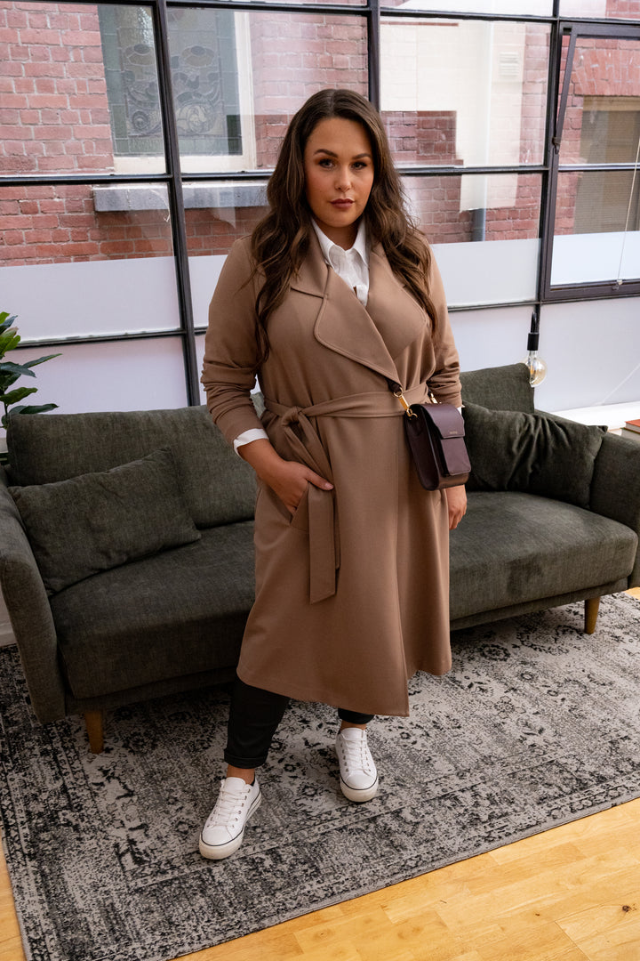 Rebel Rebel Ponte Trench Coat - Camel
