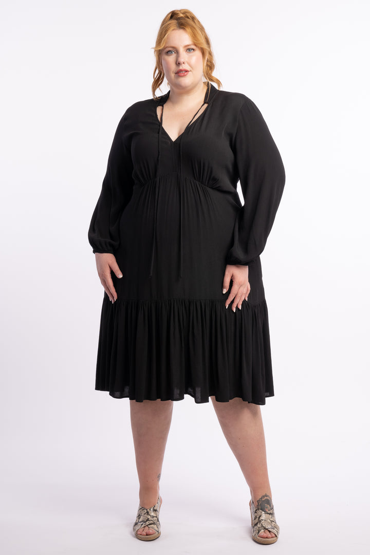 Call On Me Ruffle Midi Dress - Black