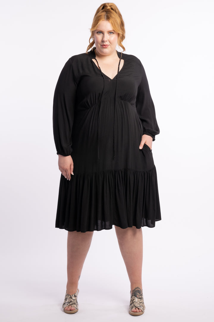 Call On Me Ruffle Midi Dress - Black