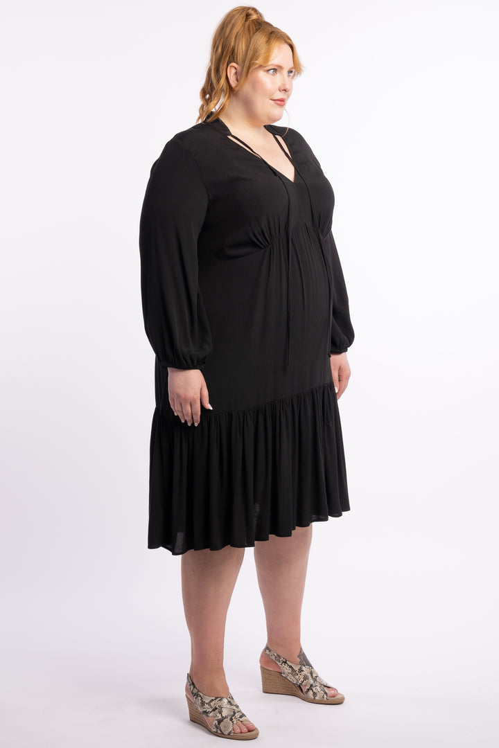 Call On Me Ruffle Midi Dress - Black