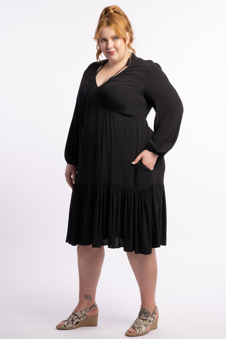 Call On Me Ruffle Midi Dress - Black