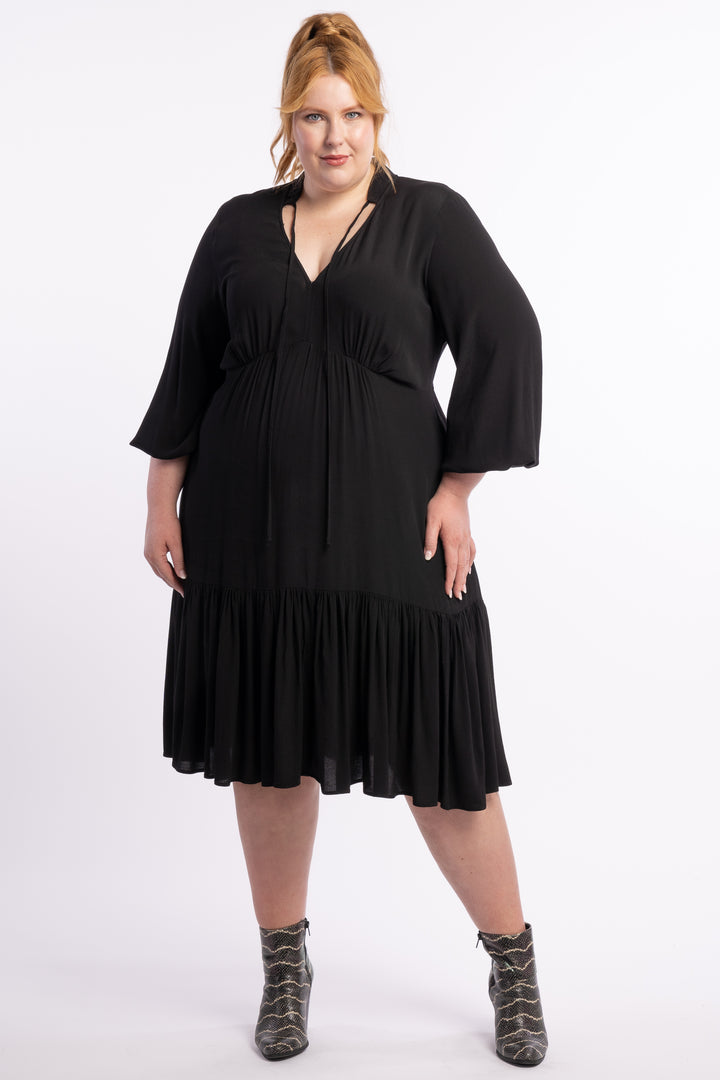 Call On Me Ruffle Midi Dress - Black