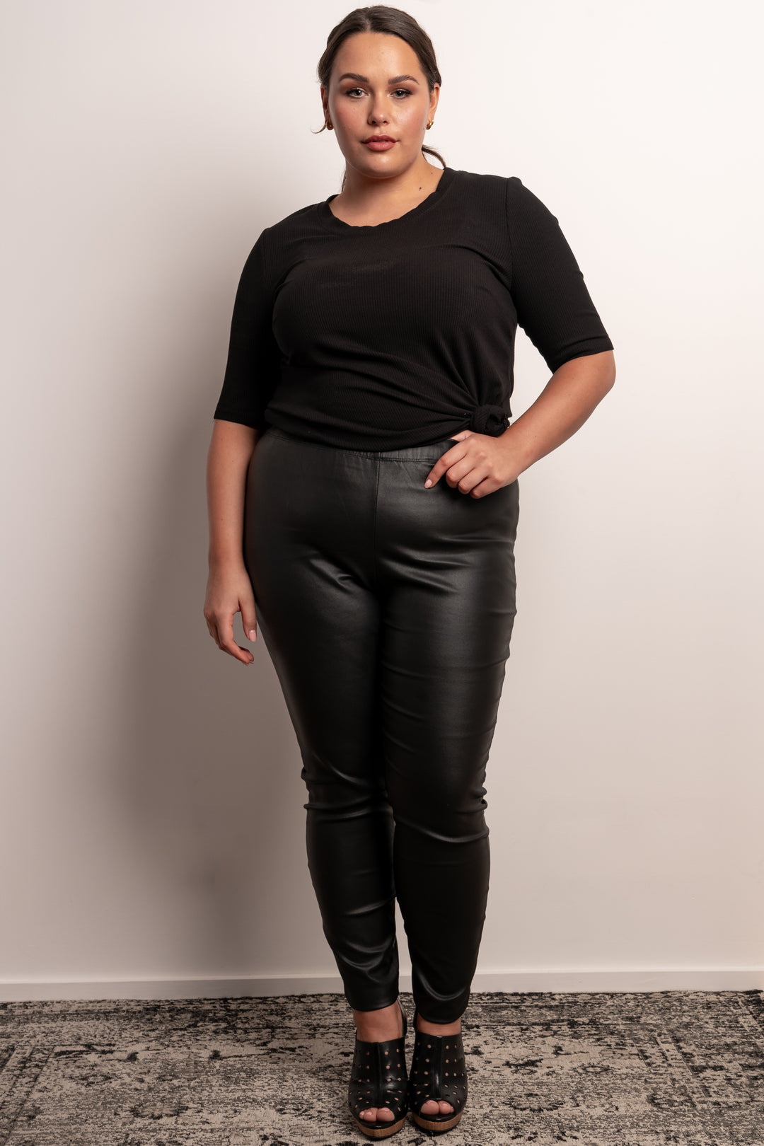 Crash Boom Bang Pull On Leather Look Pants - Black