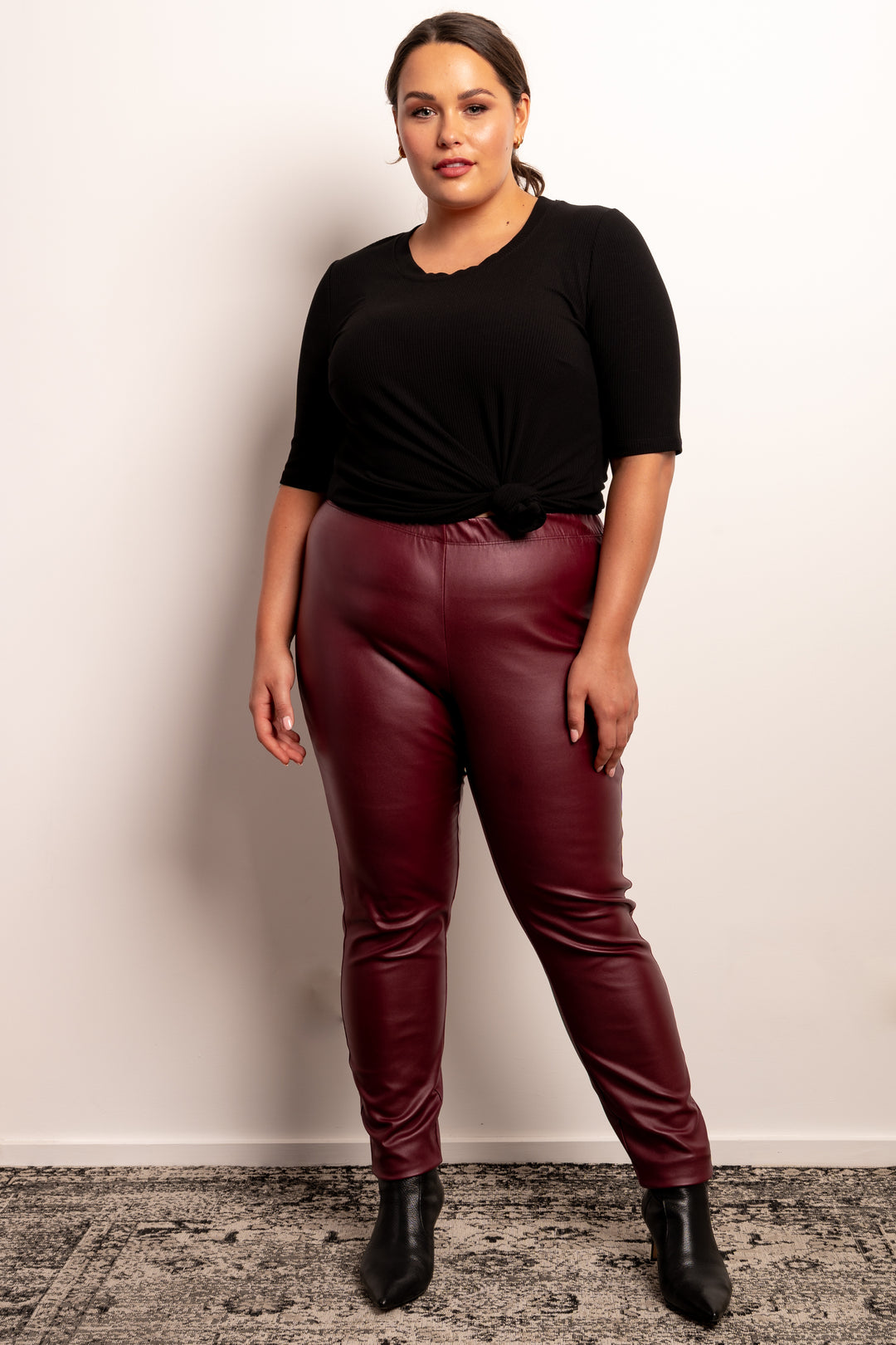 Crash Boom Bang Pull On Leather Look Pants - Bordeaux