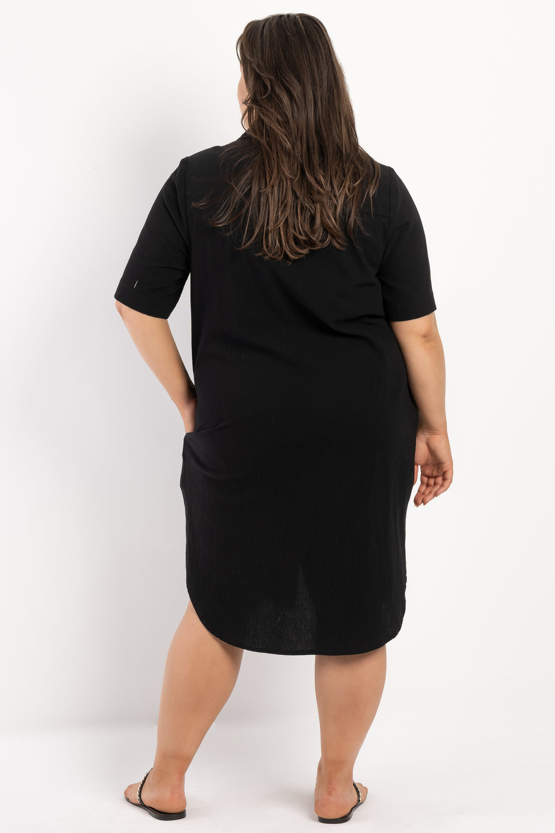 It's Alright Linen Short Sleeve Dress - Black - LAST ONE - M (18/20)
