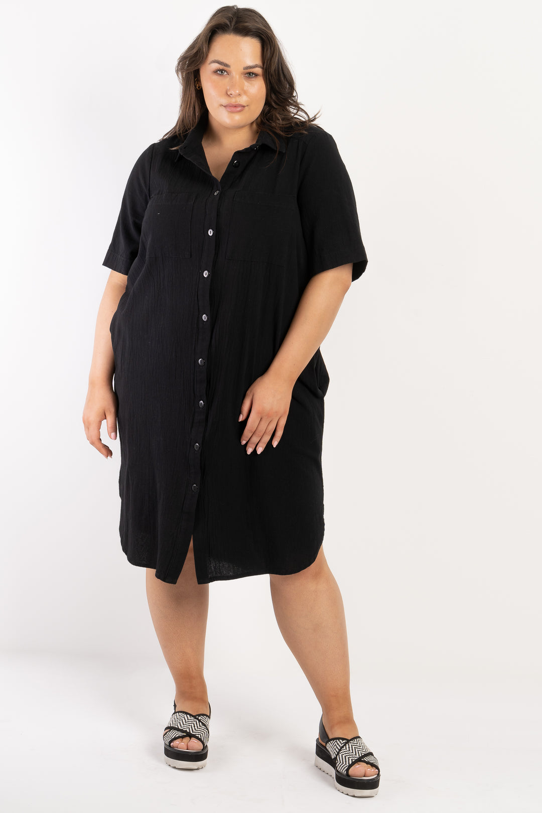 It's Alright Linen Short Sleeve Dress - Black - AVAILABLE IN M ONLY