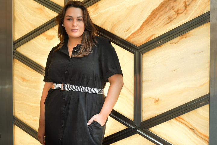 It's Alright Linen Short Sleeve Dress - Black - LAST ONE - M (18/20)