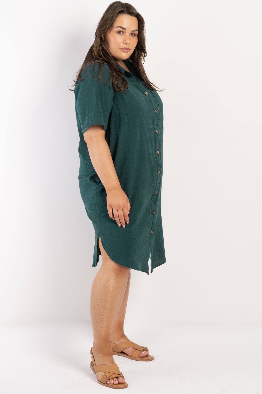 It's Alright Linen Short Sleeve Dress - Green - AVAILABLE - S (14/16) ONLY