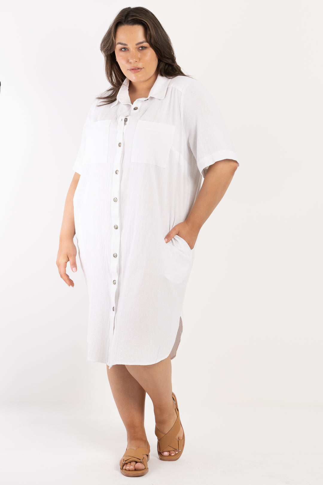 It's Alright Linen Short Sleeve Dress - White