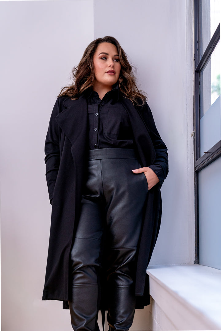 Edge Of Glory Leatherette Front Slouch Pant