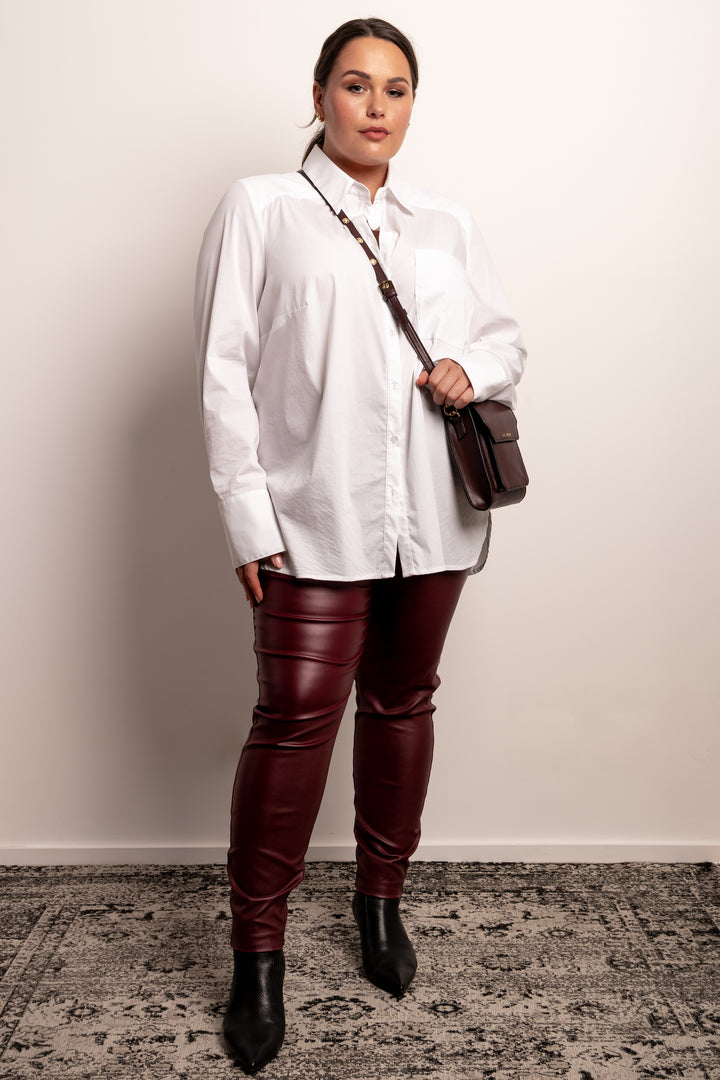 Crash Boom Bang Pull On Leather Look Pants - Bordeaux