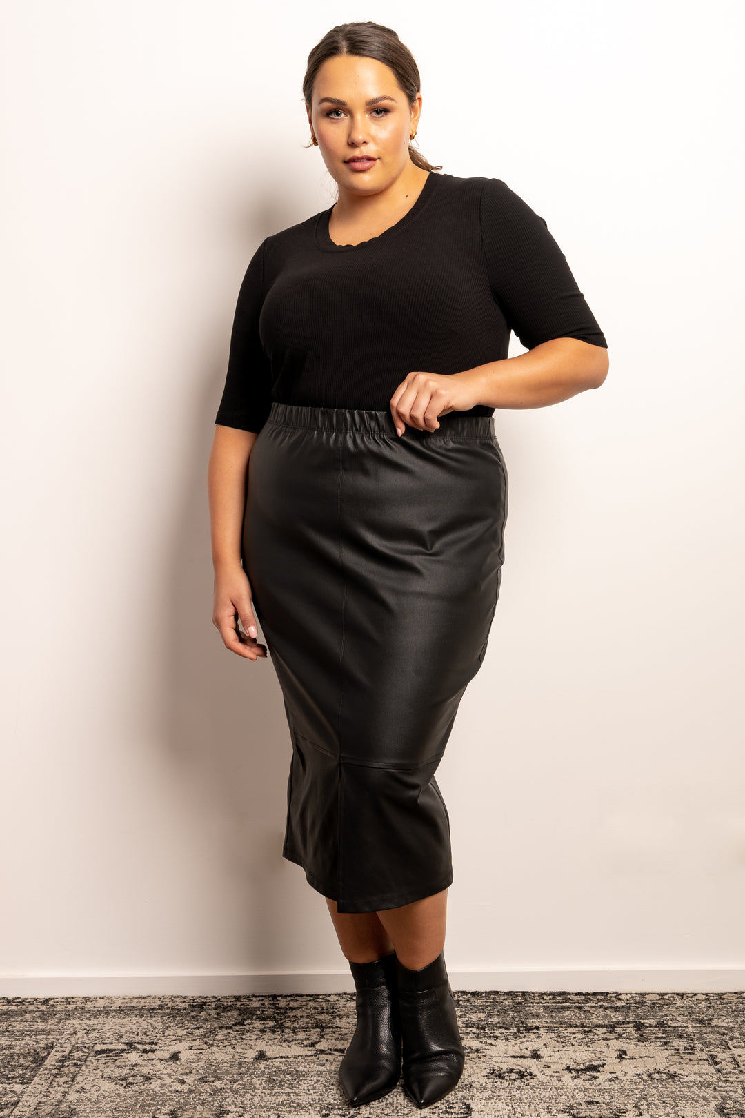 Born To Be Wild Leather Look Midi Skirt - Black