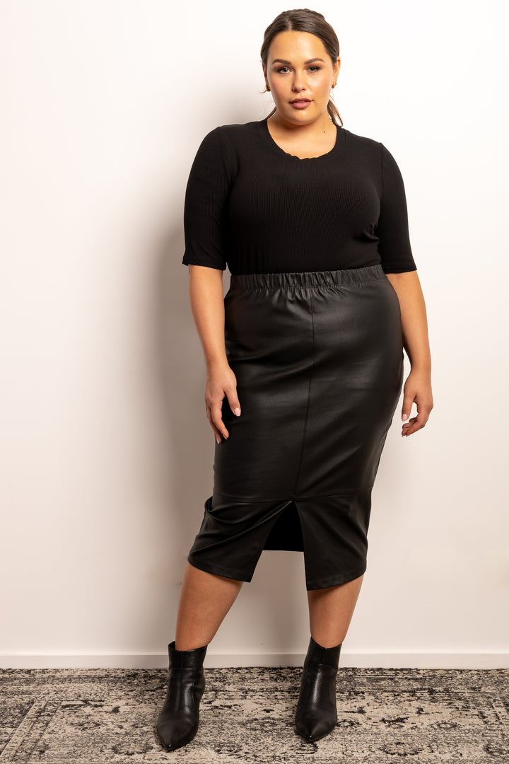 Born To Be Wild Leather Look Midi Skirt - Black