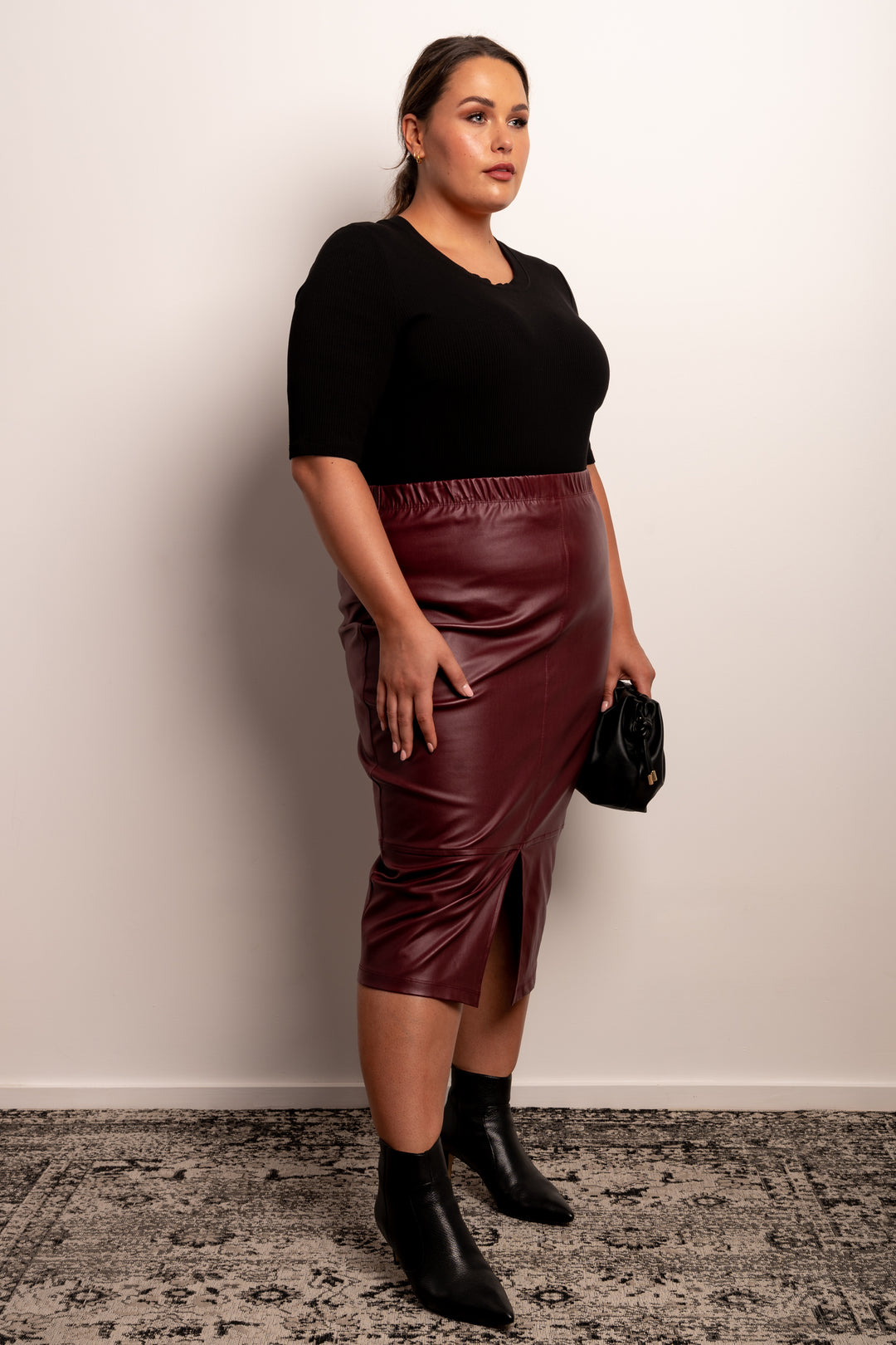 Born To Be Wild Leather Look Midi Skirt - Bordeaux