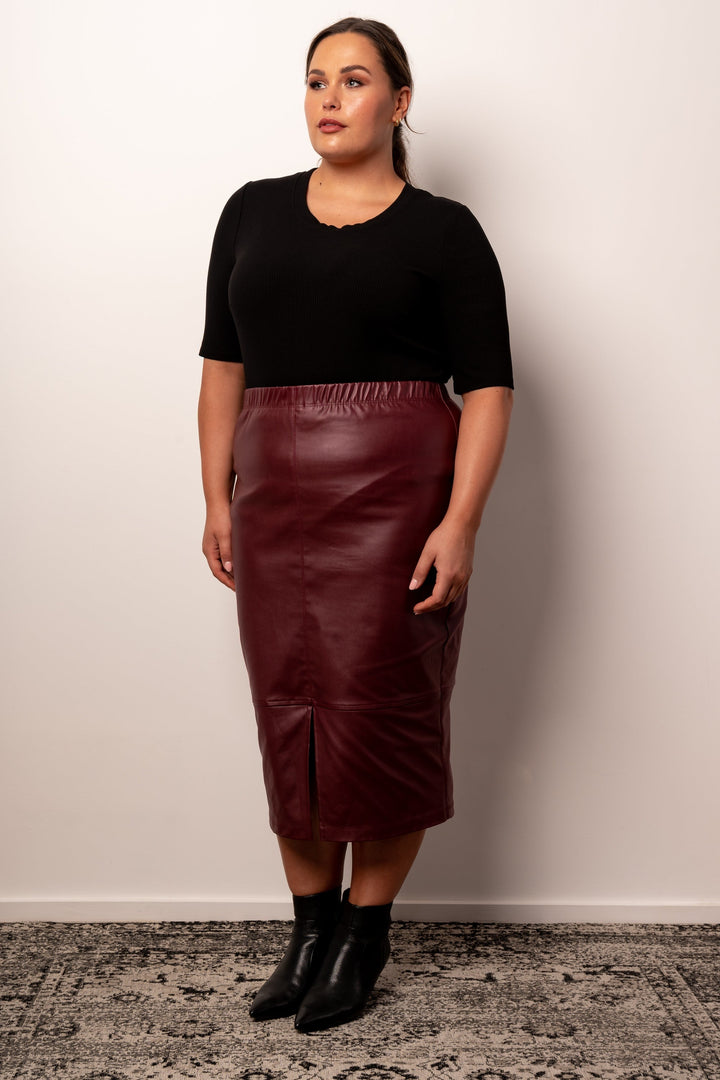 Born To Be Wild Leather Look Midi Skirt - Bordeaux