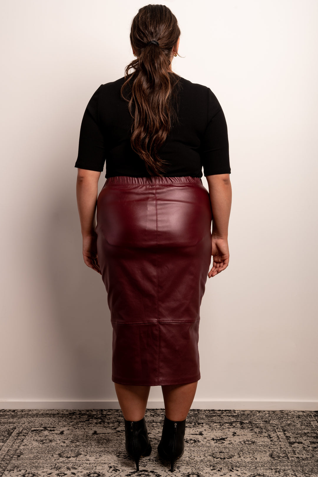 Born To Be Wild Leather Look Midi Skirt - Bordeaux