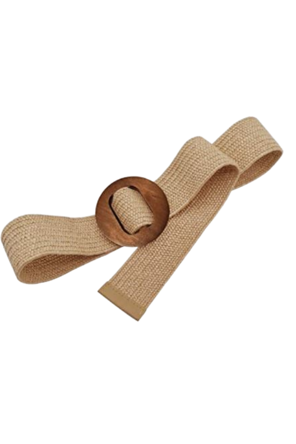 True Love Elasticised Wooden Buckle Belt - Sand