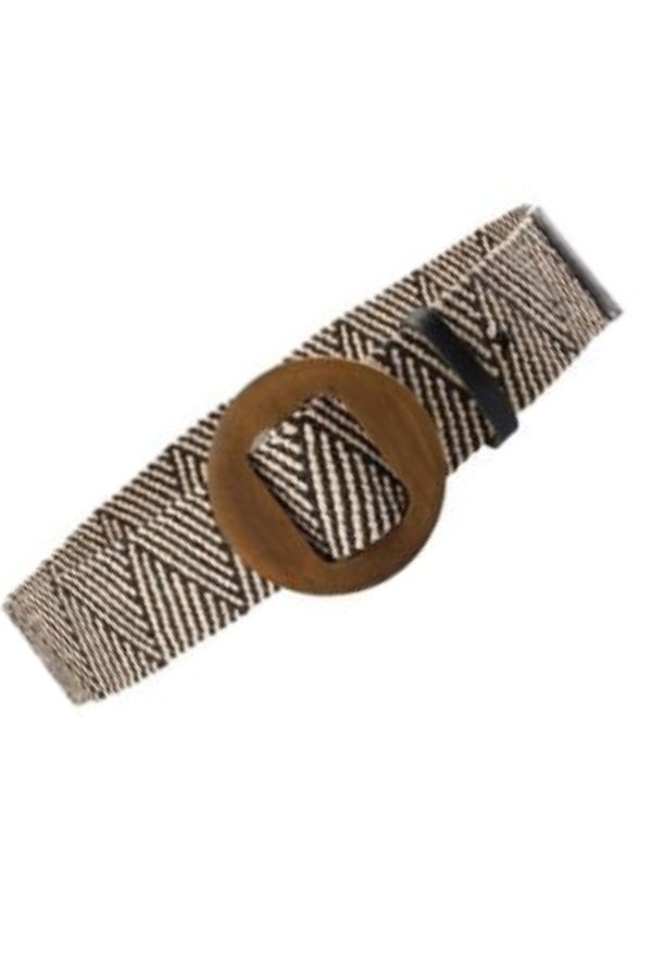 True Love Elasticised Wooden Buckle Belt - Black & Sand