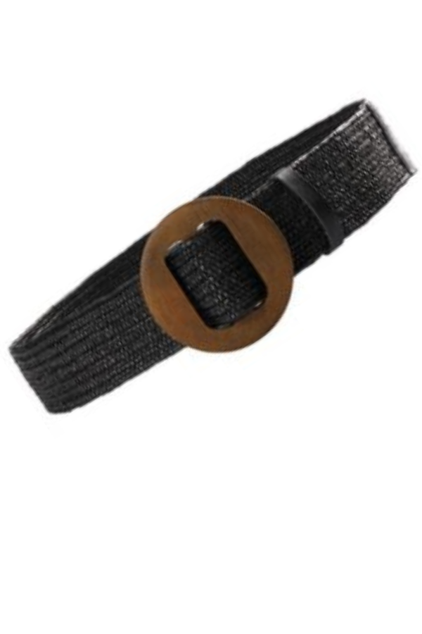 True Love Elasticised Belt Wooden Buckle Belt - Black