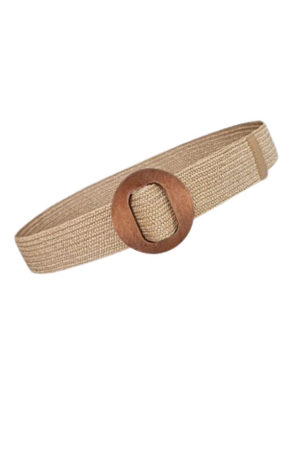 True Love Elasticised Wooden Buckle Belt - Sand