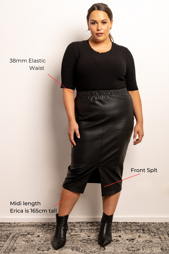 Born To Be Wild Leather Look Midi Skirt - Black