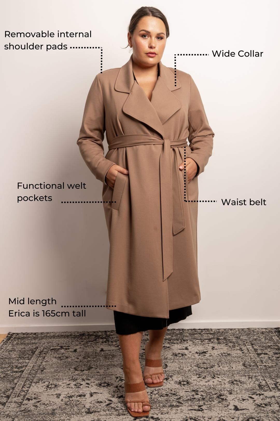 Rebel Rebel Ponte Trench Coat - Camel