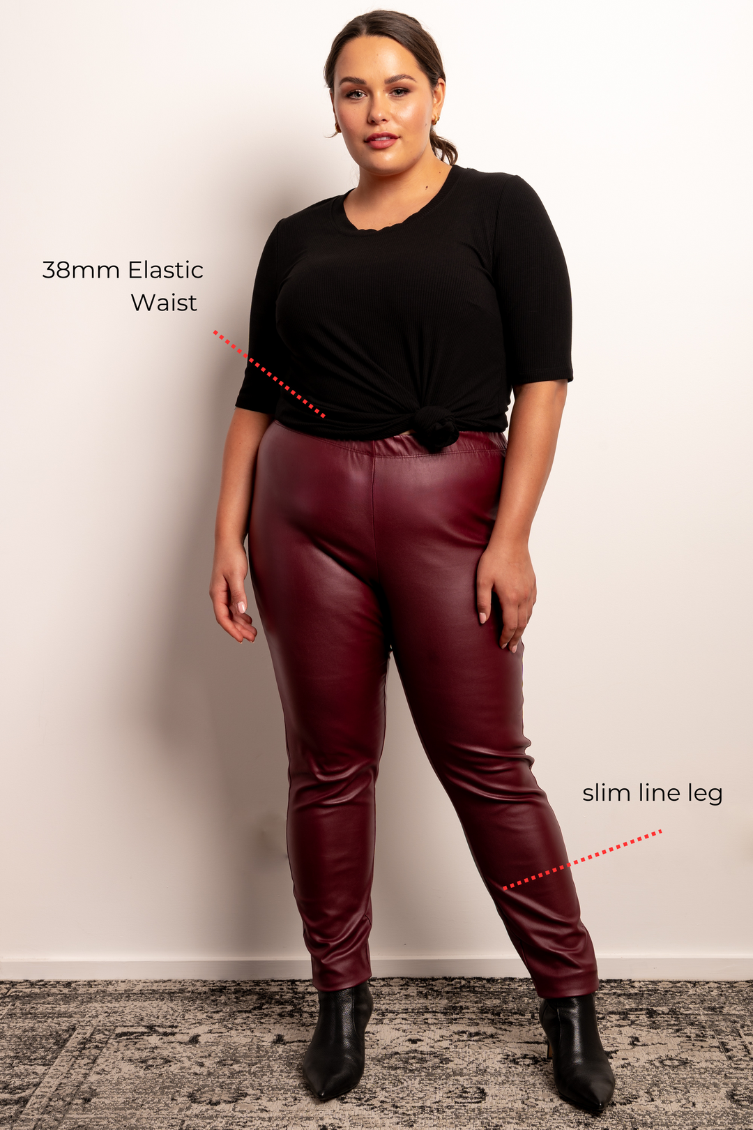 Crash Boom Bang Pull On Leather Look Pants - Bordeaux