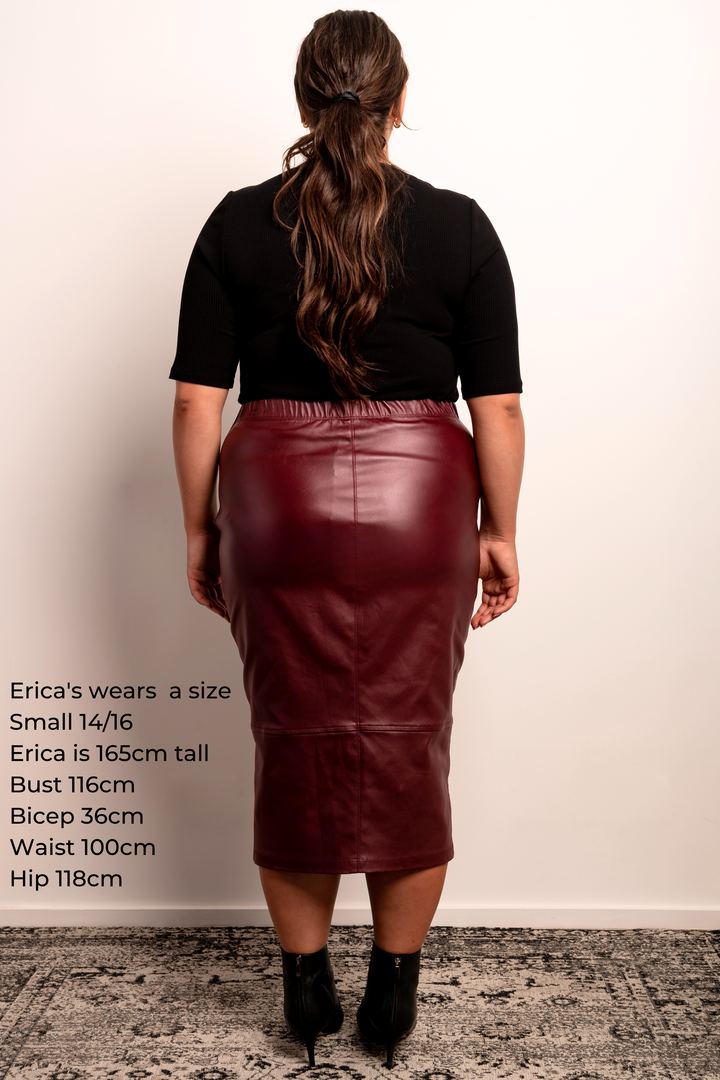 Born To Be Wild Leather Look Midi Skirt - Bordeaux