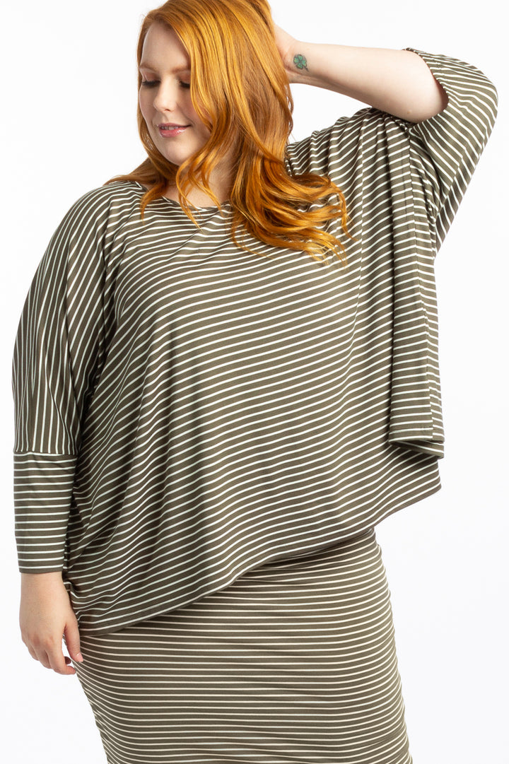 Give Me a Reason Asymmetrical Top - Khaki Stripe - Harlow