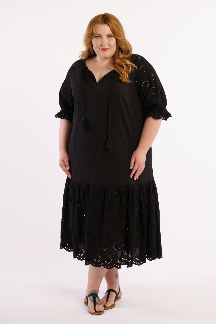 Harlow | Black Crew-Neck Wrapped Midi Dress
