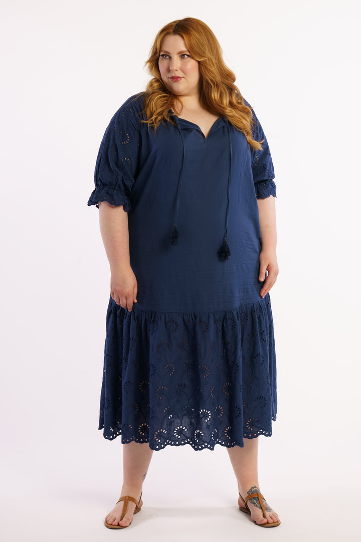 Summer Breeze Broidery Dress - Navy - LAST ONE - SIZE XS (12/14)