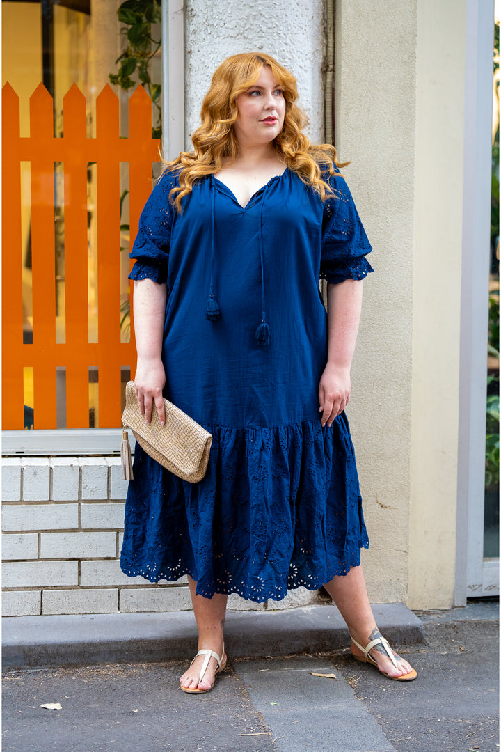 Summer Breeze Broidery Dress - Navy - LAST ONE - SIZE XS (12/14)
