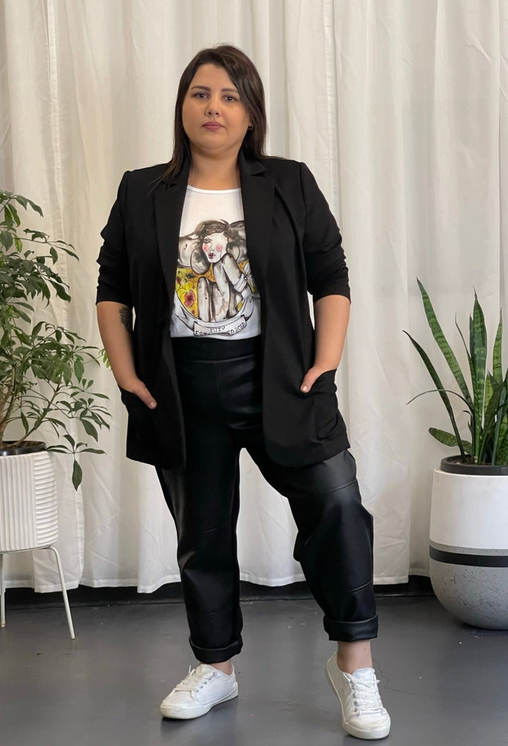 Edge Of Glory Leatherette Front Slouch Pant