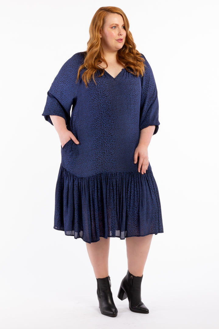 Mystery To Me Midi - Navy Leopard