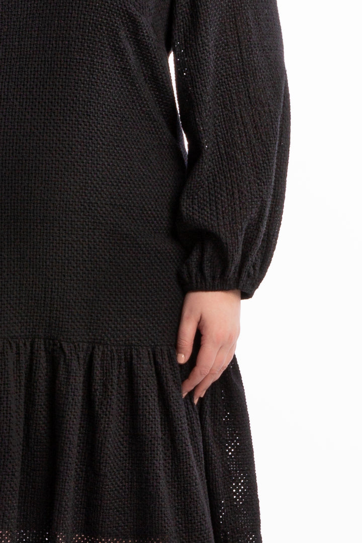 Sara Broderie Ruffle Dress - Black - LAST ONES  S (14/16)