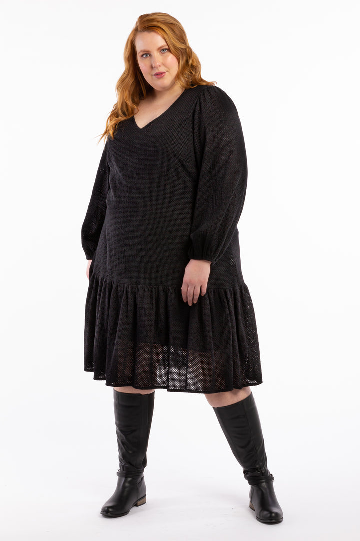 Sara Broderie Ruffle Dress - Black