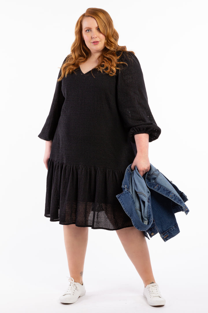 Sara Broderie Ruffle Dress - Black - LAST ONES  S (14/16)