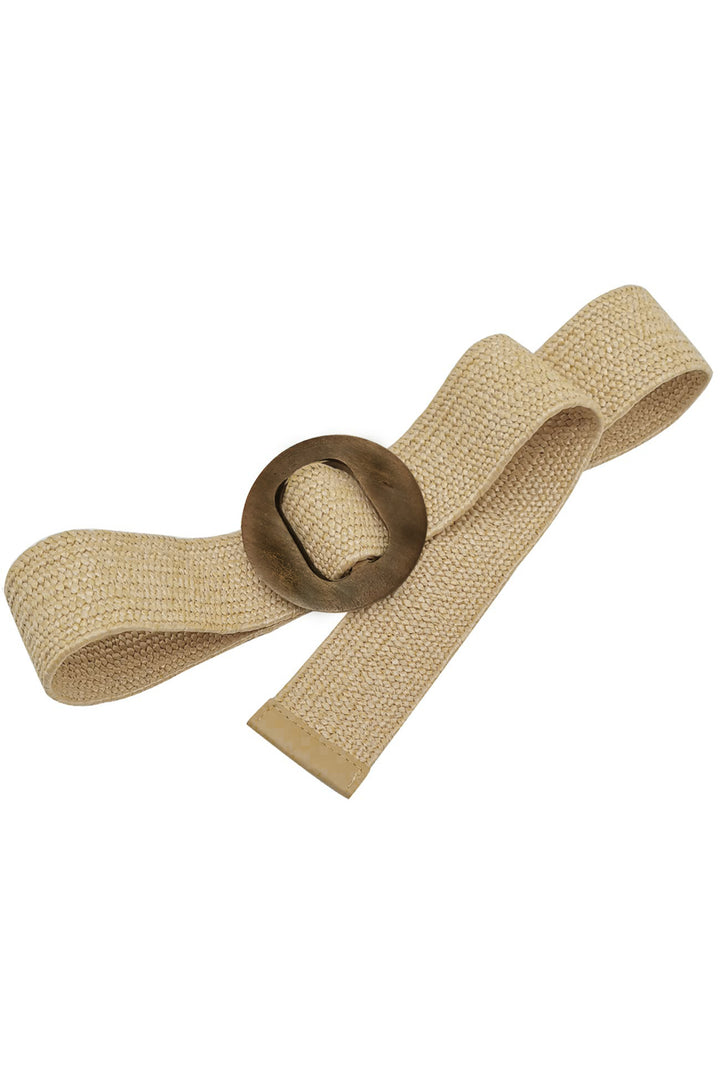 True Love Elasticised Wooden Buckle Belt - Beige