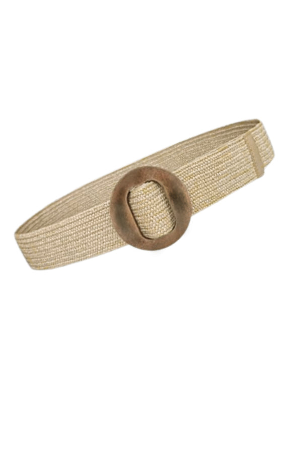 True Love Elasticised Wooden Buckle Belt - Ecru