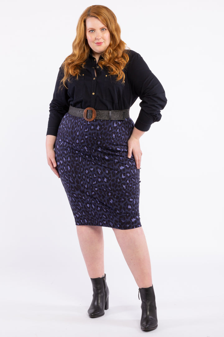 Wild Thing Pencil Skirt - Blue Animal - LAST ONE - SIZE XL (24/26)