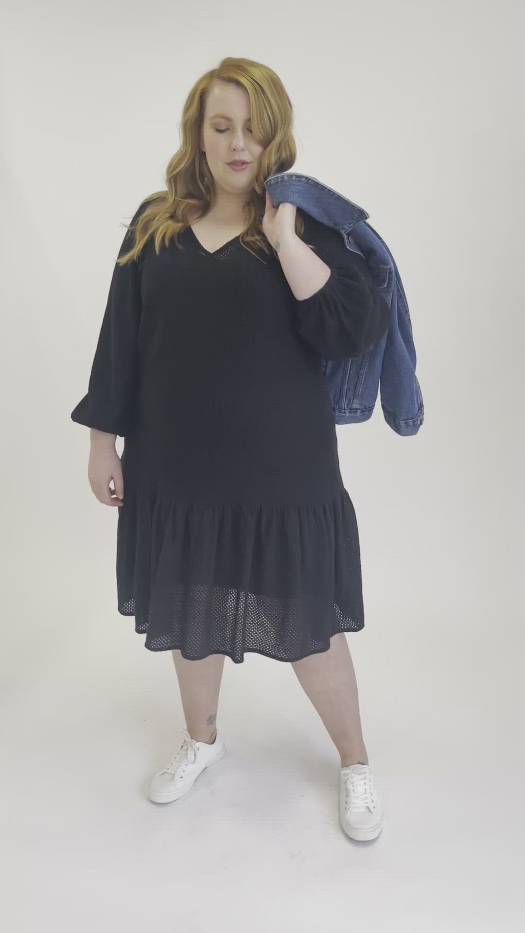 Sara Broderie Ruffle Dress - Black - LAST ONES  S (14/16)