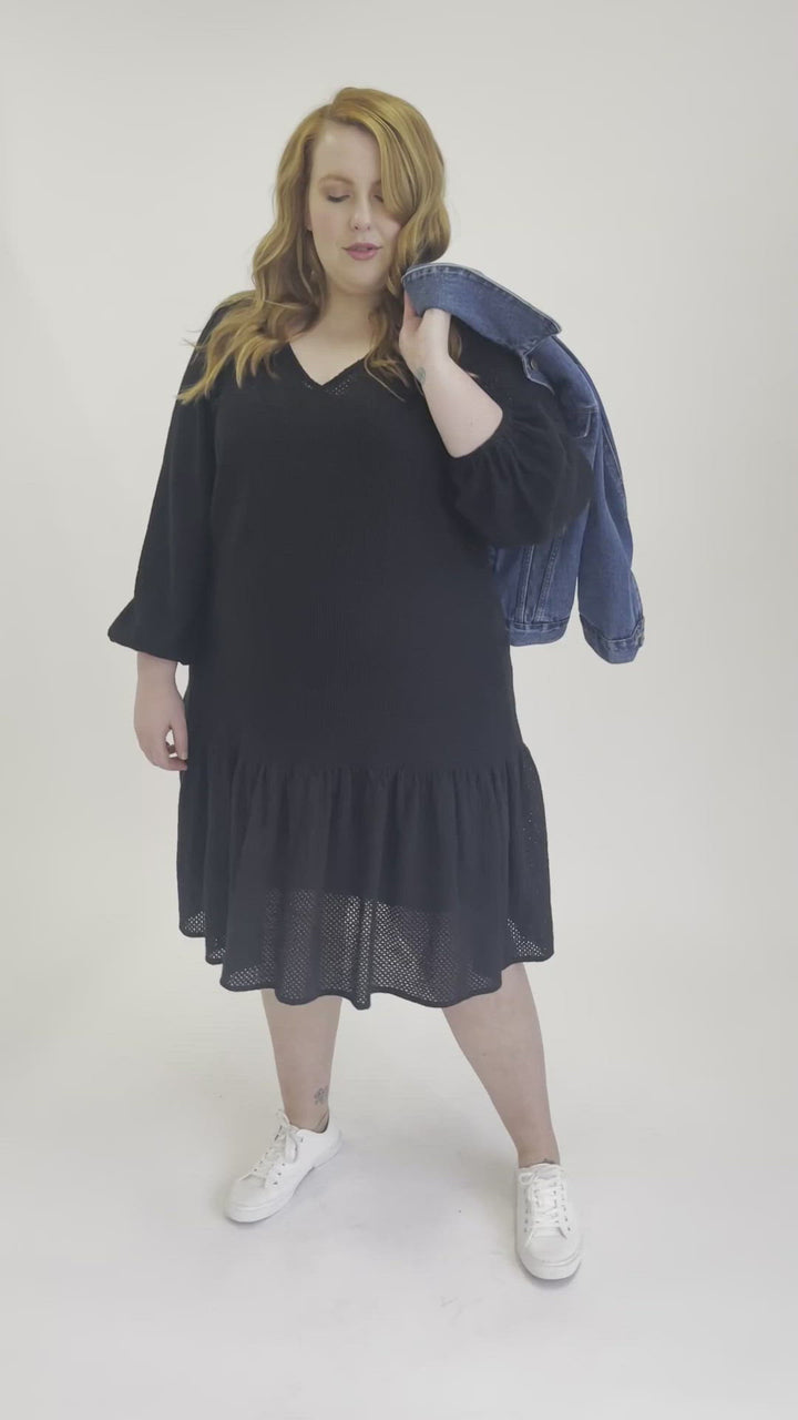 Sara Broderie Ruffle Dress - Black - LAST ONES  S (14/16)